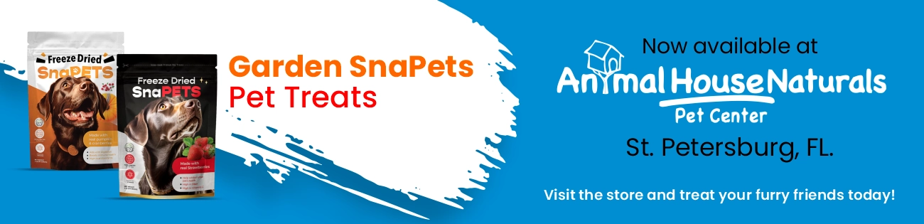 Garden SnaPets pet treats now available at Animal House Naturals pet center, St. Petersburg, Florida Visit the store and treat your furry friends today